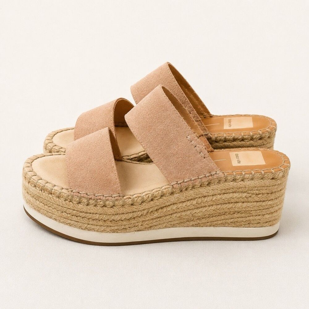 Dolce Vita Espadrille Wedge Leather Sandals Size 7 M Blush Pink Summer Slide